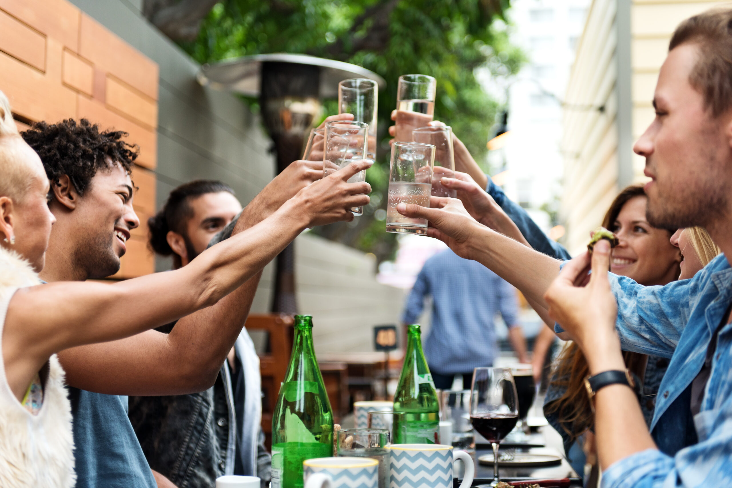 Group of friend eating outdoors